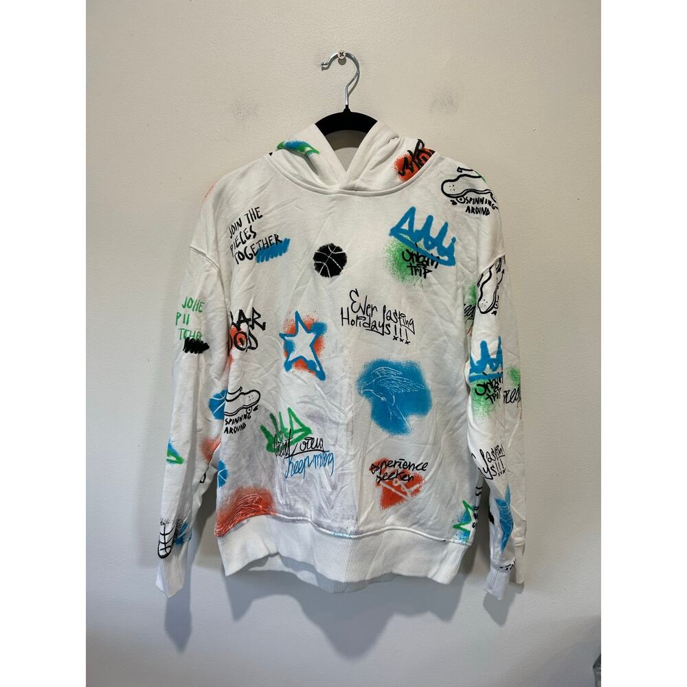 Zara kids graffiti hoodie white size 11-12 skater street artsy